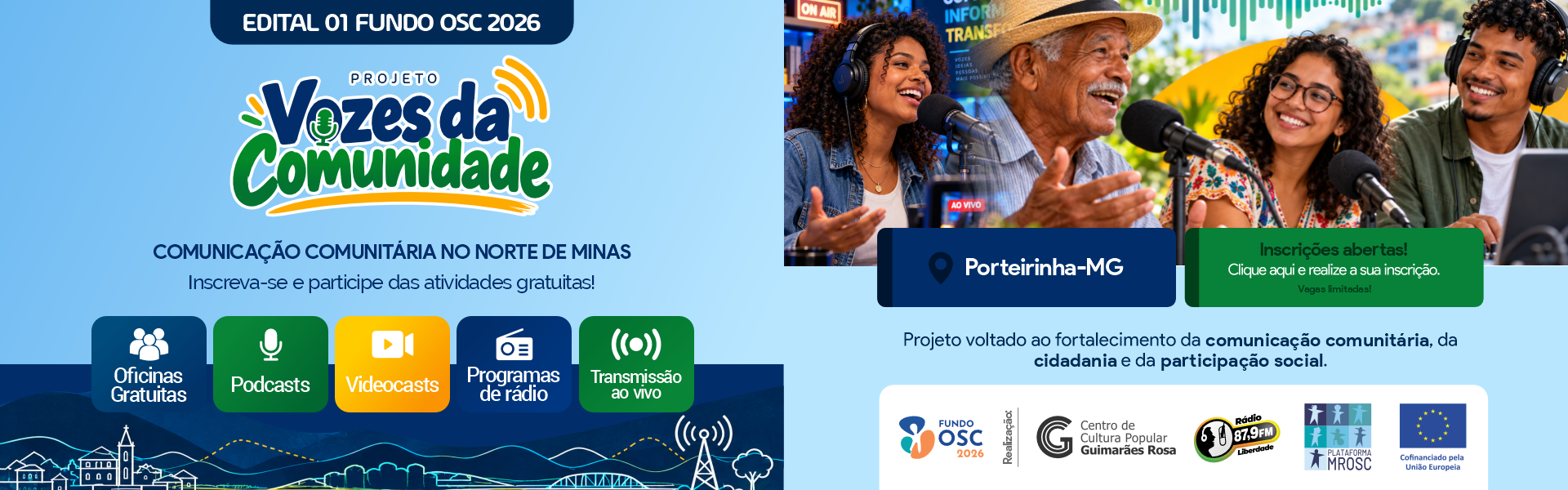 Rádio Liberdade 87,9 FM de Porteirinha-MG - Projeto Vozes da Comunidade - Banner Site - Novo